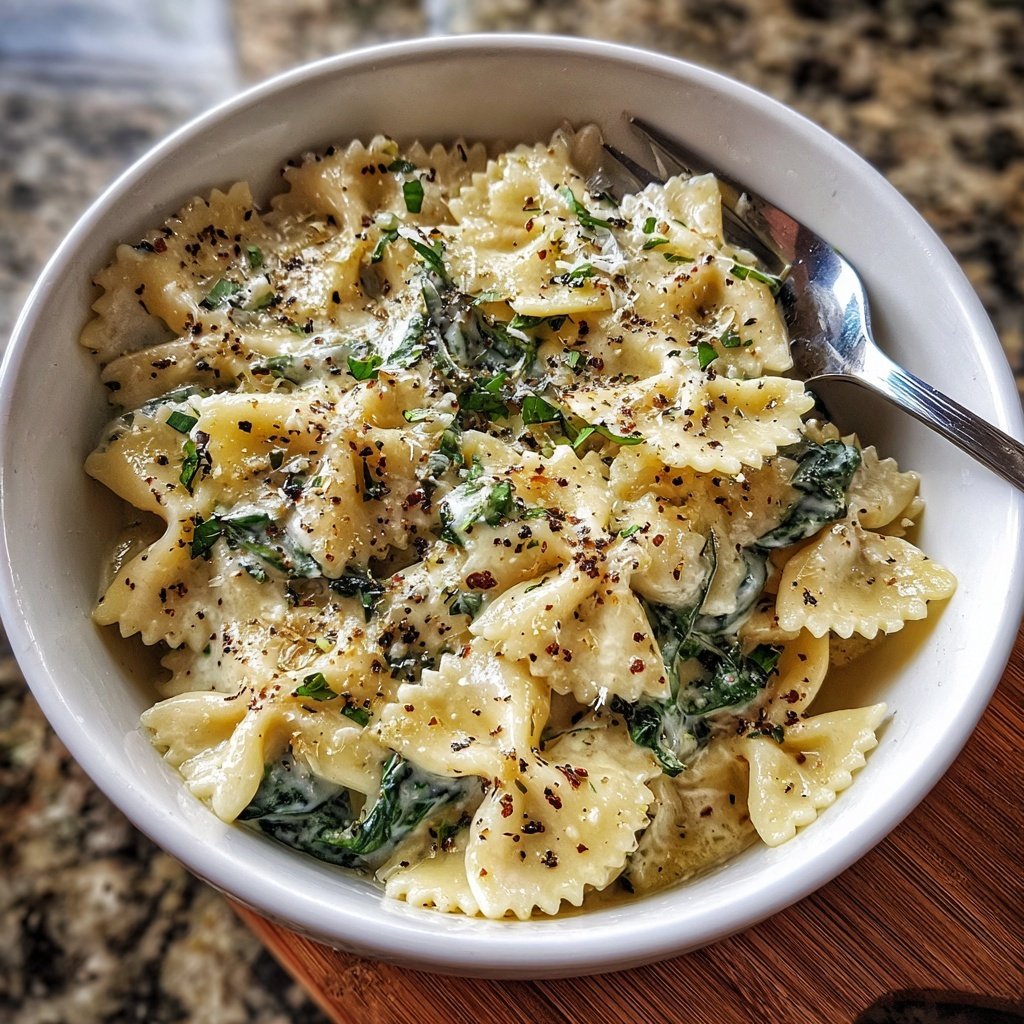 Creamy Bow Tie Pasta With Spinach And Parmesan