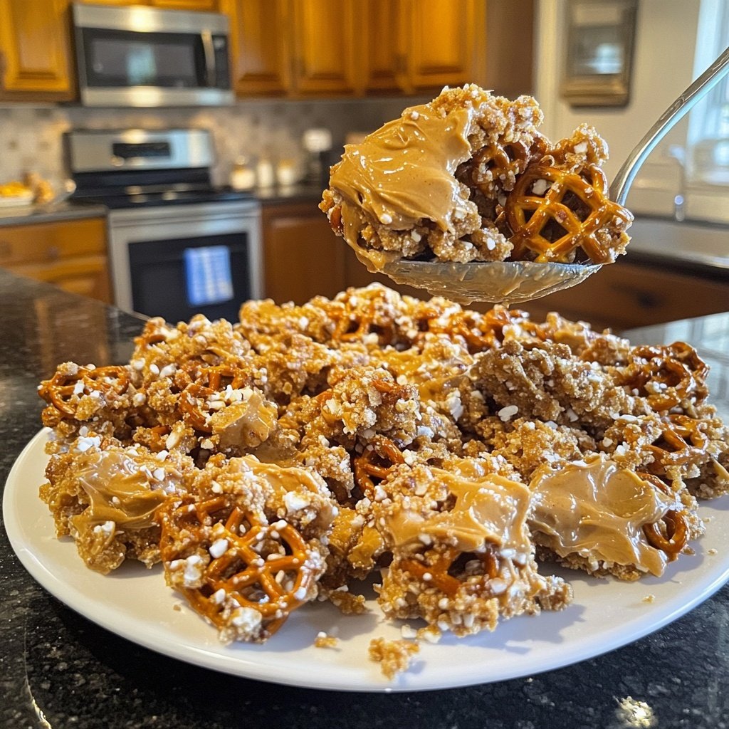 No-Bake Peanut Butter Pretzel Clusters