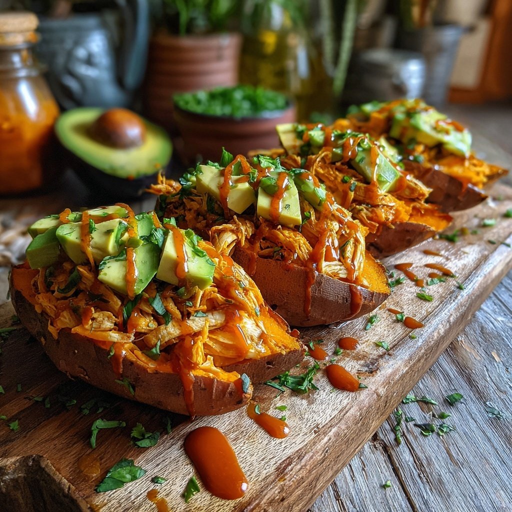 Shredded Chicken Stuffed Sweet Potatoes