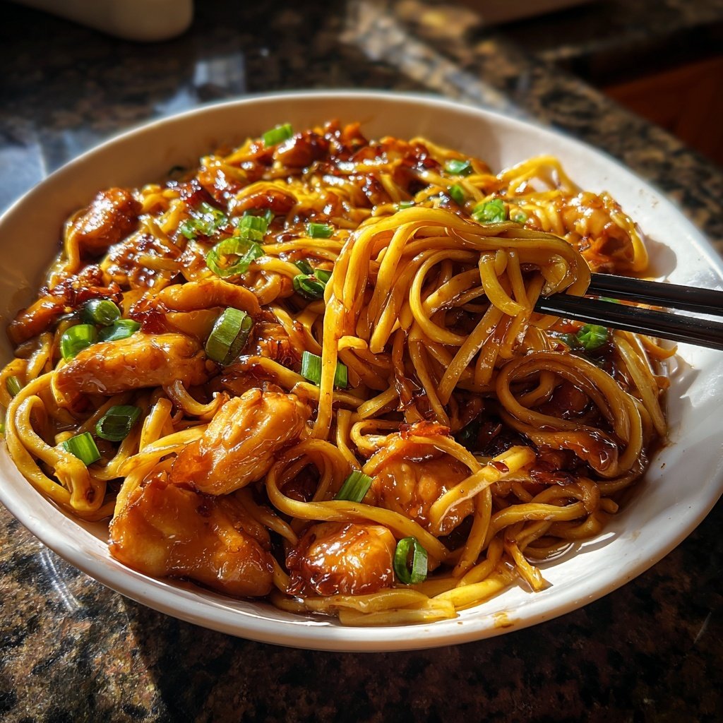 Sticky Garlic Chicken Noodles