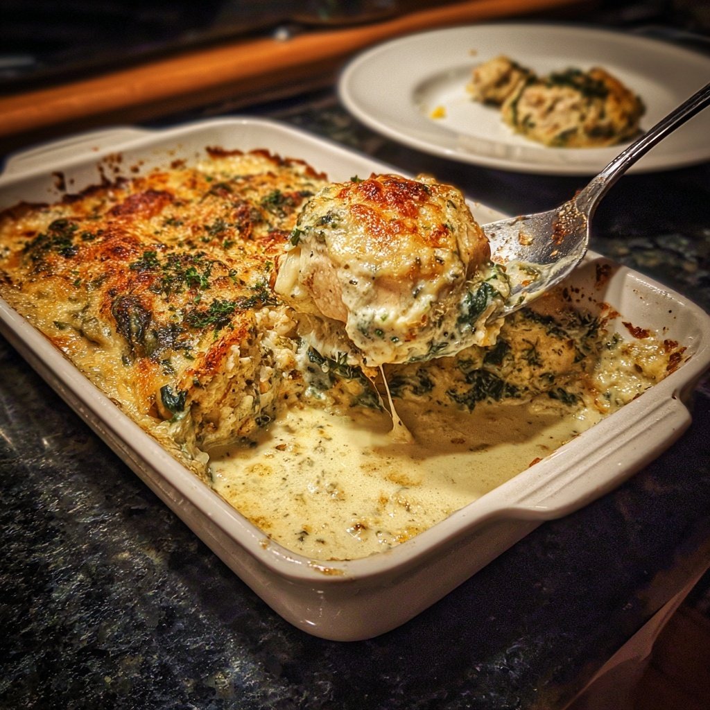 Creamy Spinach Garlic Chicken Bake