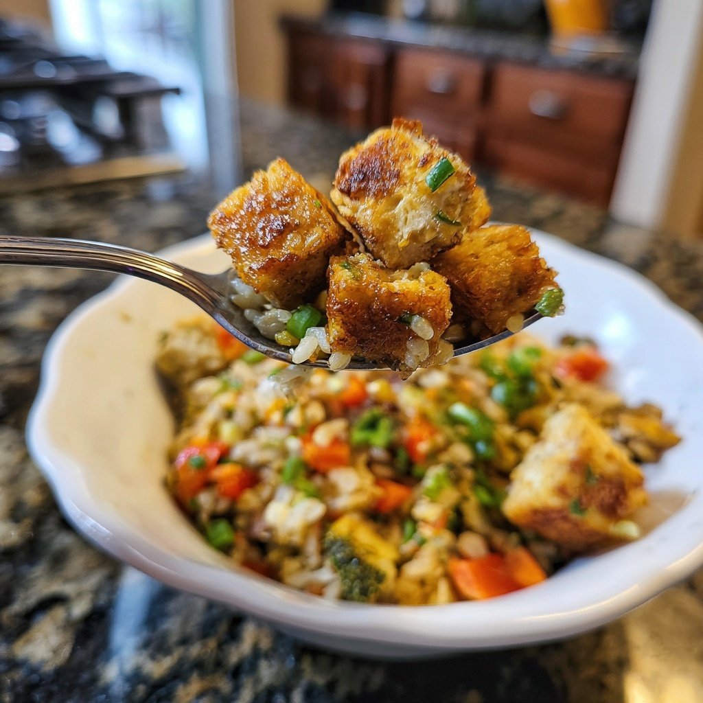 Crispy Tofu Garlic Rice Bowl