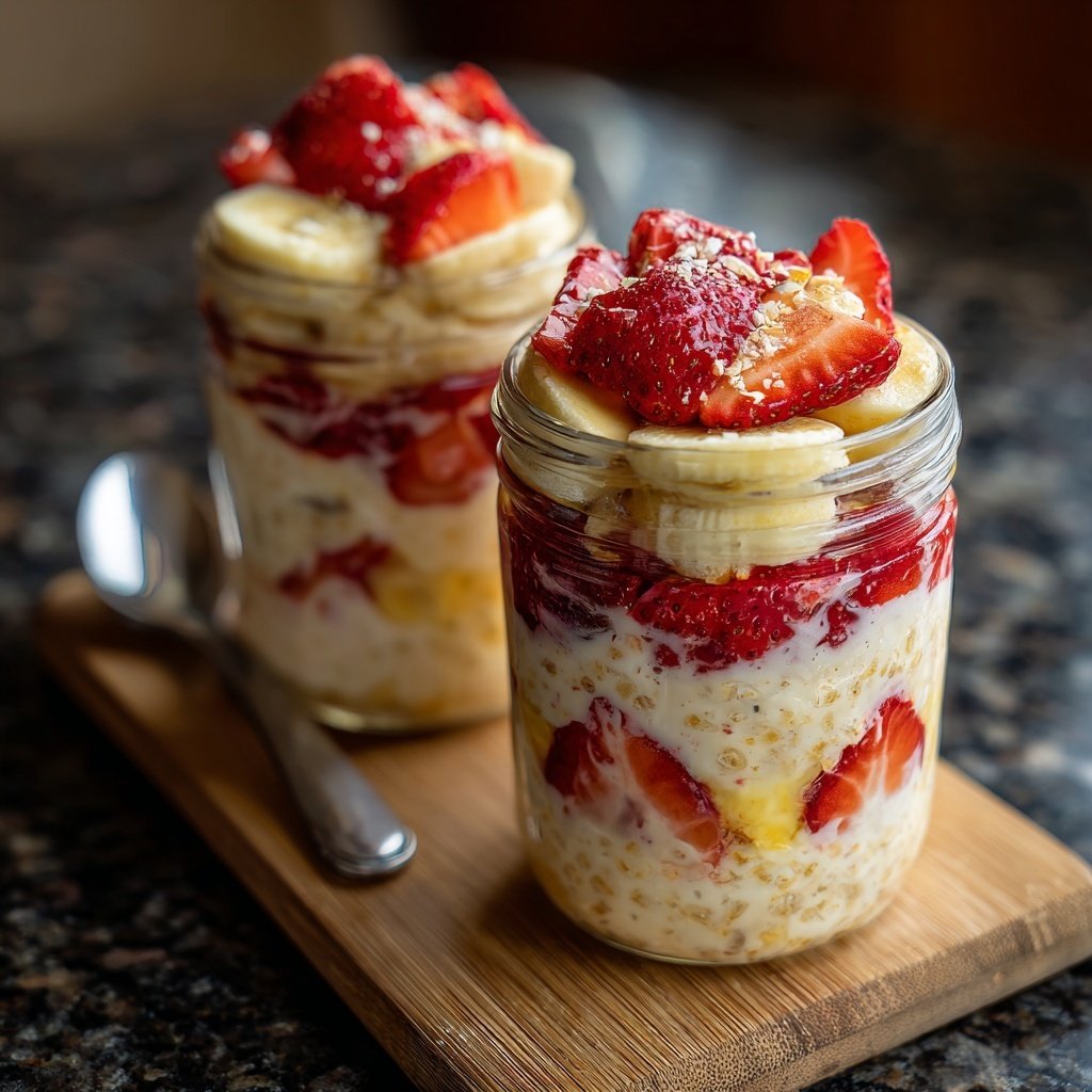 Strawberry Banana Breakfast Jars